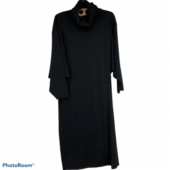 Vintage Dresses & Skirts - Vintage black sweater dress with batwing dolman sleeves and cowel neck M